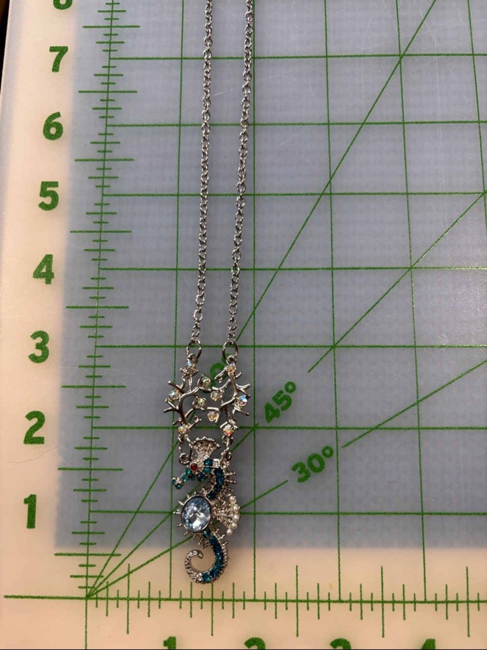 Silver-Tone Blue Crystal Seahorse Pendant Necklace - Women Jewelry - Picture 2 of 5